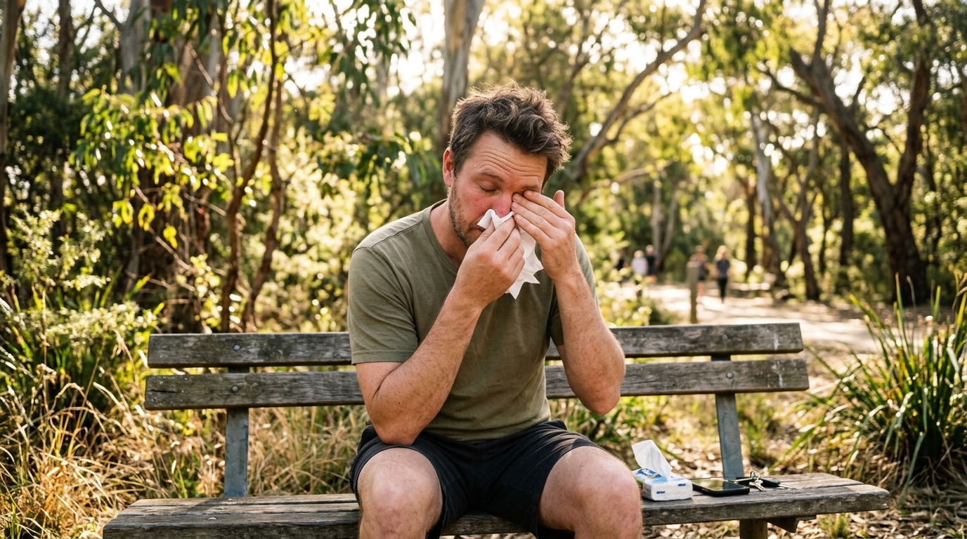 Australian person outdoors enjoying fresh air in spring